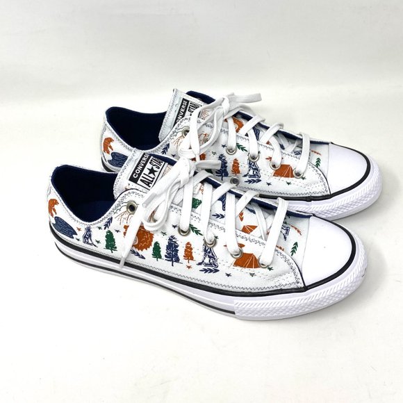 Converse Women's 672440F CTAS OX White Camping Themed Print Low Canvas Sneakers - Picture 8 of 10